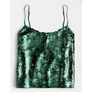 J.Crew Collection Women's Festive Green Sequined Camisole Tank, Size XS, EUC